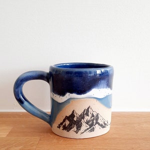 Blue Handmade Mountains Design mug, Handmade mug, Ceramic mug, Stoneware Ceramic Mug, Tea Mug, Coffee Mug, Gift for him, Gift for her, image 5