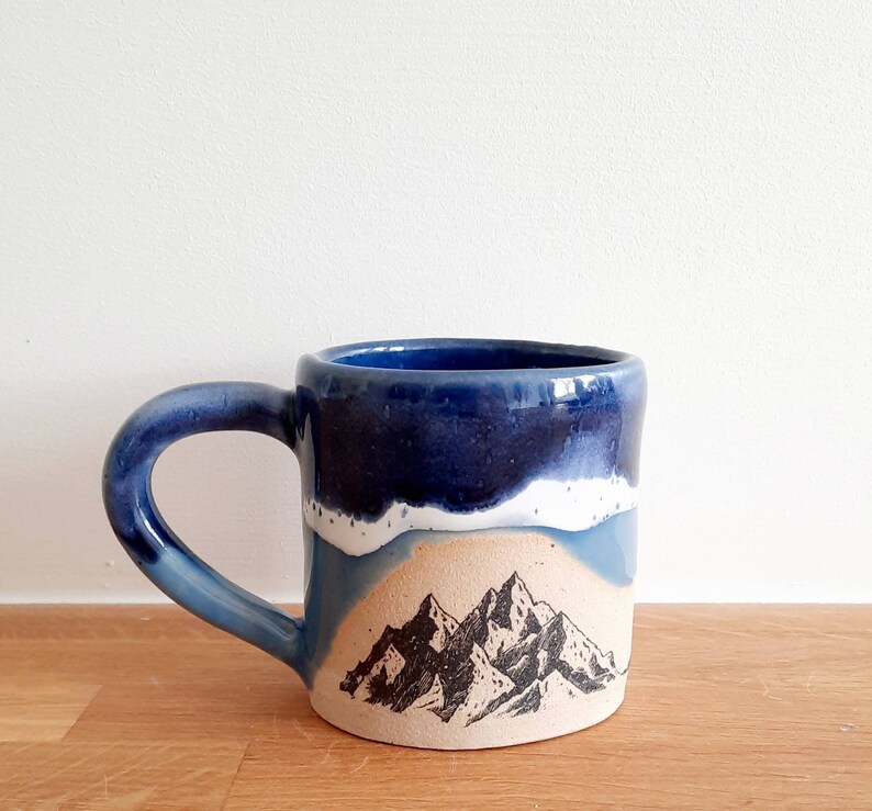 Blue Handmade Mountains Design mug, Handmade mug, Ceramic mug, Stoneware Ceramic Mug, Tea Mug, Coffee Mug, Gift for him, Gift for her, image 5