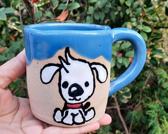 Handmade dog/puppy Mug, Ceramic Mug, Stoneware Mug, Handmade Mug, Gift for him, Gift for her, Sky Glaze Mug.