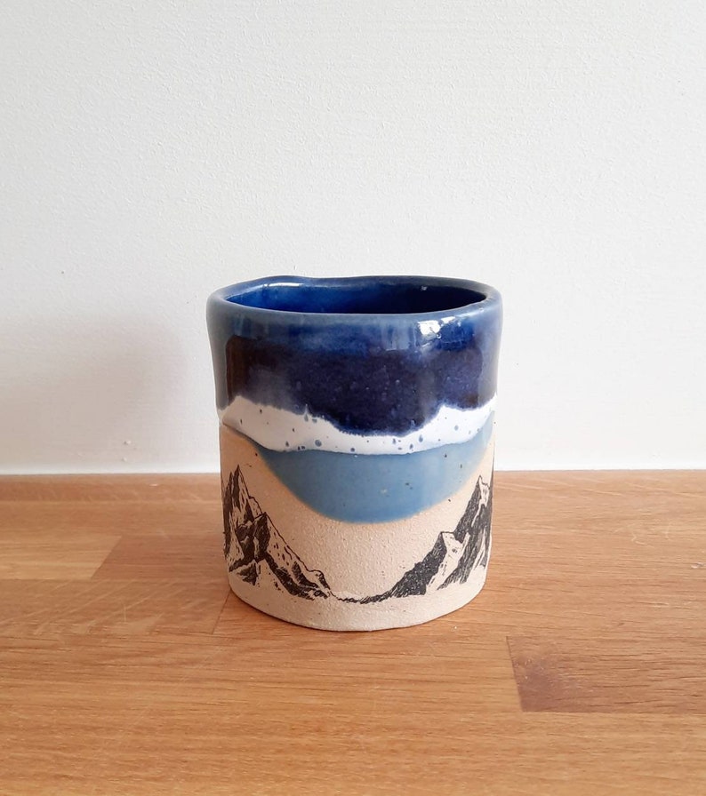 Blue Handmade Mountains Design mug, Handmade mug, Ceramic mug, Stoneware Ceramic Mug, Tea Mug, Coffee Mug, Gift for him, Gift for her, image 6