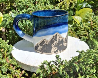 Blue Handmade Ceramic Mountain mug.