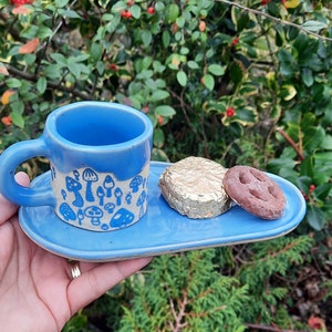 Blue Mushroom Espresso Cup, Stoneware Handmade Espresso Cup, Mushrooms Espresso Cup, Gift for him, Gift for her. image 3