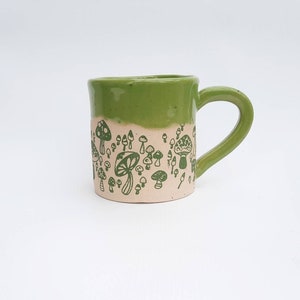 Handmade Wasabi Green Mushrooms Mug, Ceramic Mug, Stoneware Mug, Handmade Mug, Gift for him, Gift for her. image 5