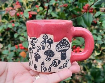 Red/Black Mushroom Espresso Cup, Stoneware Handmade Espresso Cup, Green Mushrooms Espresso Cup, Gift for him, Gift for her.