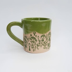 Handmade Wasabi Green Mushrooms Mug, Ceramic Mug, Stoneware Mug, Handmade Mug, Gift for him, Gift for her. image 6