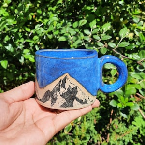 Handmade Mountain Cup, Ceramic Cup, Stoneware Cup, Handmade Cup, Gift for him, Gift for her, Tea cup, Blue Mountain Design Cup.