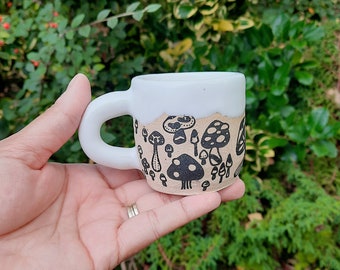 White Mushroom Espresso Cup, Stoneware Handmade Espresso Cup, Mushrooms Espresso Cup, Gift for him, Gift for her.