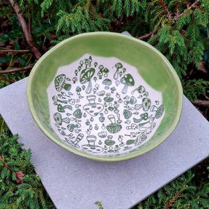 Wasabi Green Mushroom Handmade Wonki Bowl, Stoneware Bowl, Cereal Bowl, Ceramic Bowl. Ice cream Bowl, Gift for Her, Gift for him, Snack Bowl