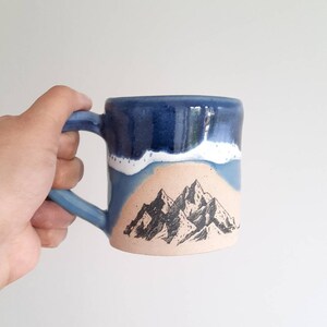 Blue Handmade Mountains Design mug, Handmade mug, Ceramic mug, Stoneware Ceramic Mug, Tea Mug, Coffee Mug, Gift for him, Gift for her, image 2