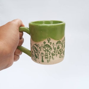 Handmade Wasabi Green Mushrooms Mug, Ceramic Mug, Stoneware Mug, Handmade Mug, Gift for him, Gift for her. image 3