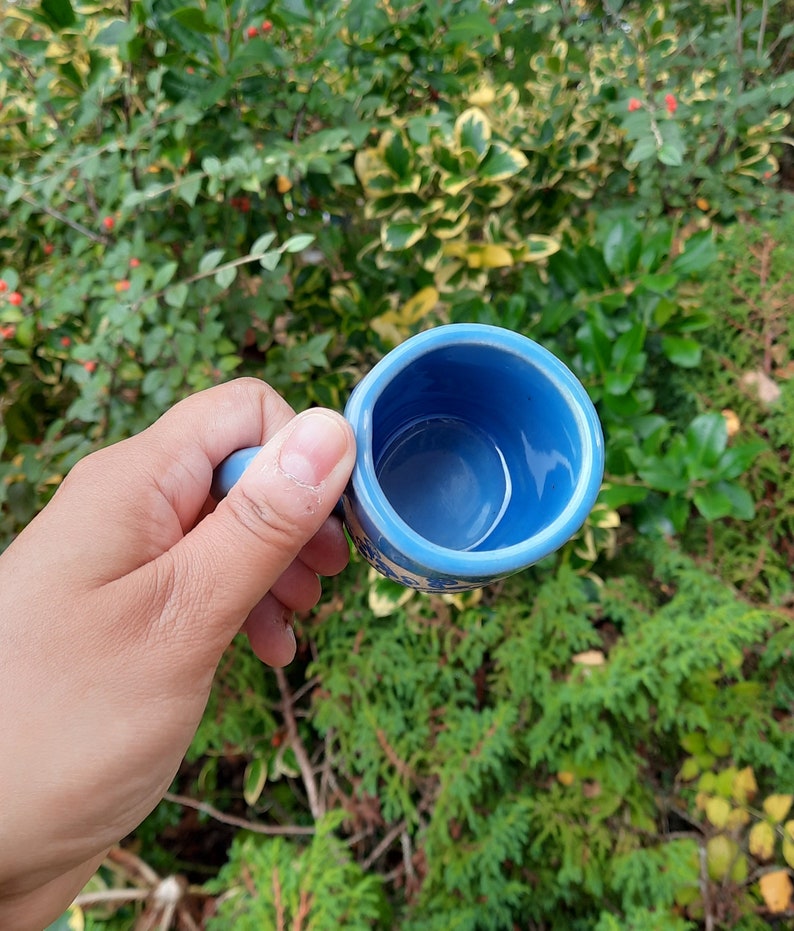 Blue Mushroom Espresso Cup, Stoneware Handmade Espresso Cup, Mushrooms Espresso Cup, Gift for him, Gift for her. image 6