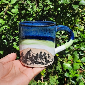 Wasabi Handmade Mountains Design mug, Stoneware Ceramic Mug, Tea Mug, Coffee Mug, Gift for him, Gift for her, Handmade Mug, Ceramic Mug.