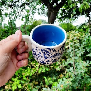 Blue Mushrooms Design Cup, Ceramic Cup, Stoneware Cup, Handmade Cup, Gift for him, Gift for her, Tea cup, Tea Lovers.