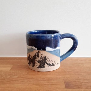 Blue Handmade Mountains Design mug, Handmade mug, Ceramic mug, Stoneware Ceramic Mug, Tea Mug, Coffee Mug, Gift for him, Gift for her, image 3