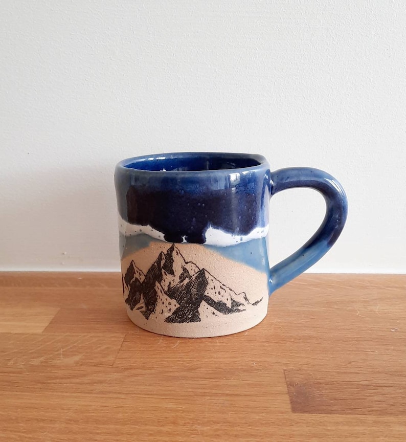 Blue Handmade Mountains Design mug, Handmade mug, Ceramic mug, Stoneware Ceramic Mug, Tea Mug, Coffee Mug, Gift for him, Gift for her, image 3