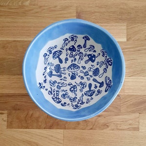 Blue Mushroom Handmade Wonki Bowl, Stoneware Bowl, Cereal Bowl, Ceramic Bowl. Ice-cream Bowl, Gift for Her, Gift for him, Snack Bowl.