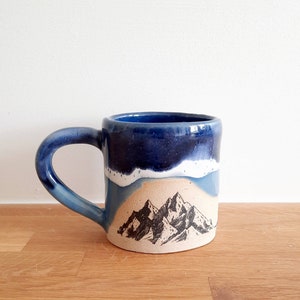 Blue Handmade Mountains Design mug, Handmade mug, Ceramic mug, Stoneware Ceramic Mug, Tea Mug, Coffee Mug, Gift for him, Gift for her, image 8