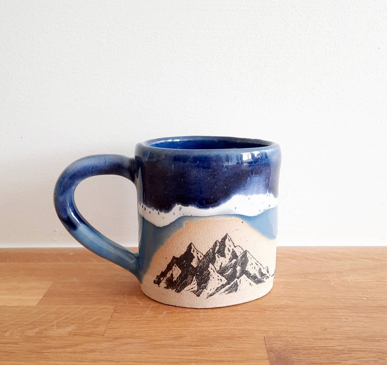 Blue Handmade Mountains Design mug, Handmade mug, Ceramic mug, Stoneware Ceramic Mug, Tea Mug, Coffee Mug, Gift for him, Gift for her, image 8