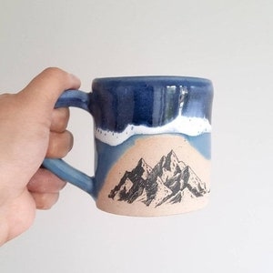 Blue Handmade Mountains Design mug, Handmade mug, Ceramic mug, Stoneware Ceramic Mug, Tea Mug, Coffee Mug, Gift for him, Gift for her, image 1