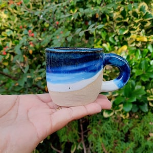 Sapphire Float, White and Sky Blue Espresso Cup, Stoneware Handmade Espresso Cup, Gift for him, Gift for her.