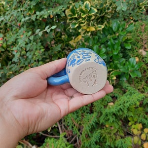 Blue Mushroom Espresso Cup, Stoneware Handmade Espresso Cup, Mushrooms Espresso Cup, Gift for him, Gift for her. image 7