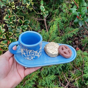 Blue Mushroom Espresso Cup, Stoneware Handmade Espresso Cup, Mushrooms Espresso Cup, Gift for him, Gift for her. image 8