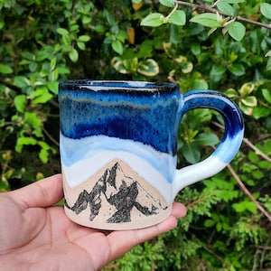 Blue Handmade Mountains Design mug, Handmade mug, Ceramic mug, Stoneware Ceramic Mug, Tea Mug, Coffee Mug, Gift for him, Gift for her,