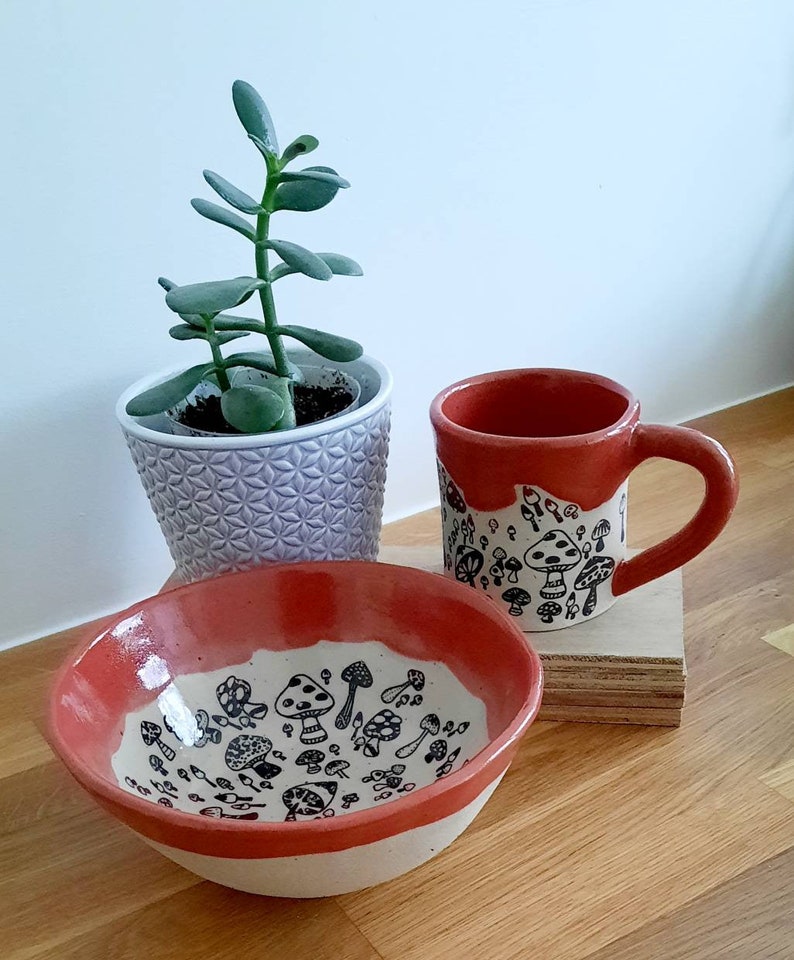 Black/ Snapdragon Mushrooms, Handmade Mug, Ceramic Mug, Stoneware Mug, Snapdragon Glaze Mug, Black. Gift for Him, Gift for Her. image 5