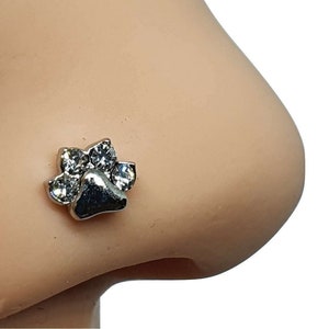 Paw Nose Stud Dog Cat CZ Stones 20g (0.8mm) Pet Lover Nose Stud Piercing 316L Steel 4 CZ Stones Curl End Cute Pet Stud (b6l07)