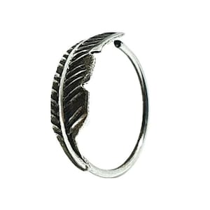 Feather Nose Ring Piercing Angel Feather 10mm Ring Angel Feather 22g (0.6 Mm) 925 Vintage Sterling Silver Piercing Ring Jewellery (bx2ld)