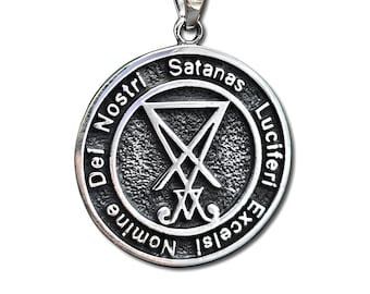 Sigil Lucifer Pendant Sterling Silver Latin Inscription Occult Gothic Symbol Amulet Necklace Gift