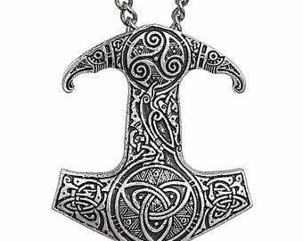 Viking Thor Hammer Mjolnir Pendant 31 Inch Necklace Raven Skane Hugin Munin Norse & Boxed