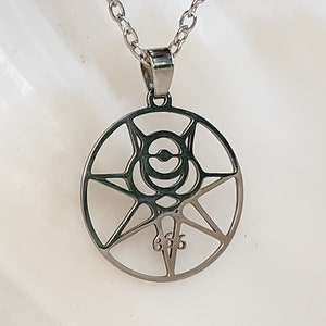 Thelema Sigil Amulet 666 Satanic Pendant Necklace Occultism Crowley Magik Occult 18&quot; Necklace Chain Mark Of The Beast Unisex Jewellery (Lc7)