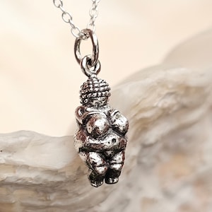 Venus of Willendorf Goddess Necklace Pendant Necklace Mini Voluptuous Fertility Doll 18" Chain 925 Sterling Silver Stunning Boxed (bxs66f)