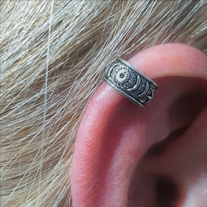 Sun Moon & Star Ear Cuff Oxide Vintage Tone 925 Sterling Silver Bohemian Ethnic Orbital Helix Cuff Earring Pinch Fit Jewellery (Bs4L3)