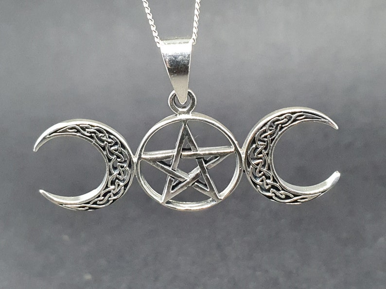 Triple Moon Pentacle Pendant 18 Chain 925 Sterling Silver Wicca Pagan Witchcraft Spirituality Boxed Sbl18 image 7