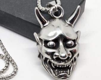 Hannya Mask Pendant Necklace Stainless Steel Japanese