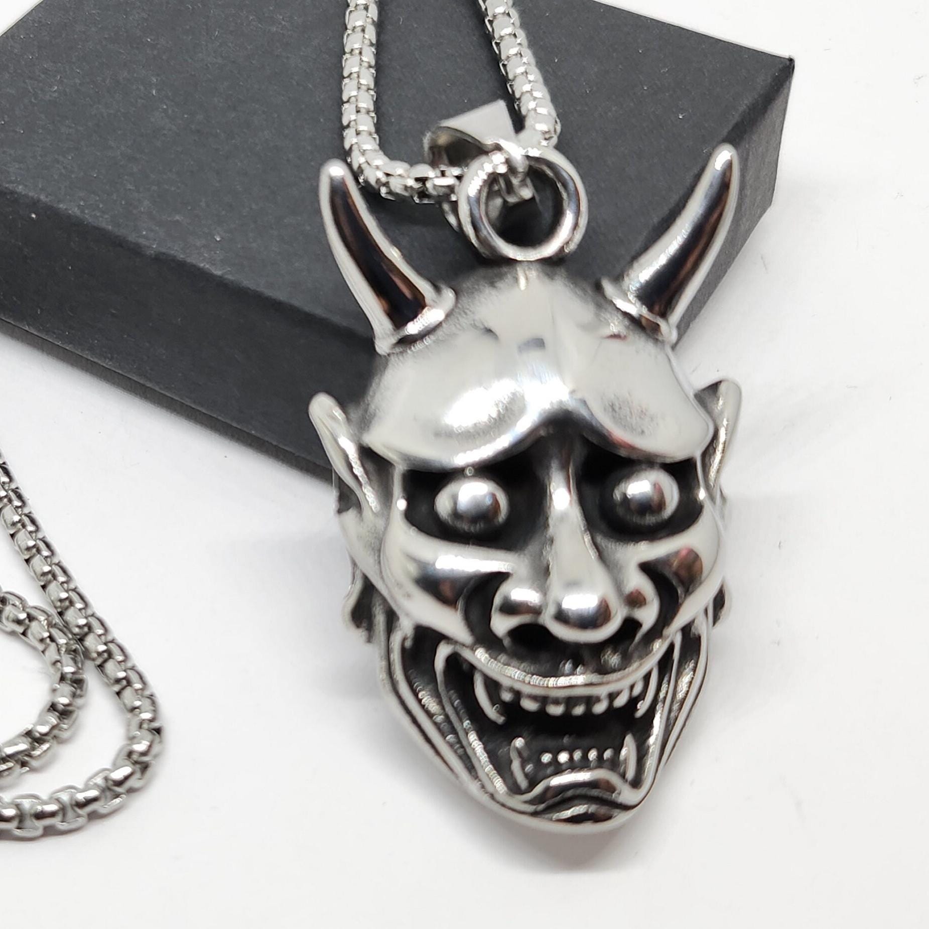 Hannya Mask Pendant Necklace Stainless Steel Japanese