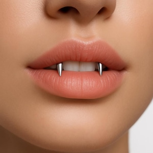 Pierced Vampire Fangs Spikes Lip Frenulum Piercing 16g (1.2mm) Mouth, Ear, Nose Surgical Steel Jewellery Specialised Piercing Unisex (draw2)