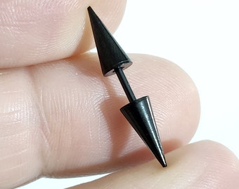 Small Double Spike Black Septum Bar Cone Double Spike 16g (1.2mm) 28mm Black Tone 316L Jewellery Piercing Lobe Alternative (Drc2)