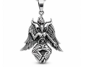 Baphomet Pendant Necklace 925 Sterling Silver Sabbatic Goat Occult Gothic Esoteric Jewellery Gift Symbol