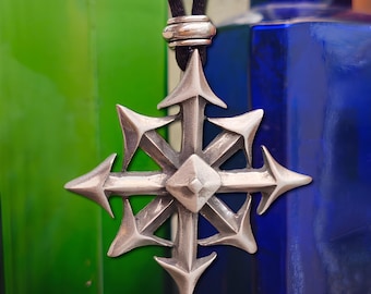 Chaos Star Necklace Pewter Chaos Wheel Occult Esoteric Pendant Gothic Alternative Talisman Gift
