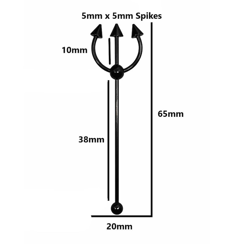 Black Trident Scaffold Piercing Fork Earring Industrial 14g (1.6mm) 316L Steel Statement Body Jewellery image 10