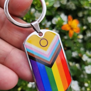 Stolz Schlüsselanhänger Fortschritt Stolz LGBTQIA Symbol kultiger Gay Pride - Edelstahl-Schlüsselanhänger - doppelseitiges inspirierendes Geschenk