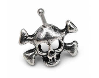 Nasenpiercing mit Piratenschädel und gekreuzten Knochen, Jolly Roger, Silber, Gothic Punk, Push-Fit, Alternative Boho Piercing