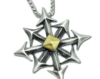 Chaos Star Necklace Occult Symbol Esoteric Pendant Gothic Pewter 26" Chain Jewelry Magic & Box