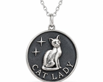 Halsband med hänge i sterlingsilver, katt och dam – Stiliserade kattsmycken