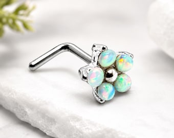 Daisy Opal Nose Stud Rainbow Flower Surgical Steel Floral Piercing Jewellery Boho Crystal & Box