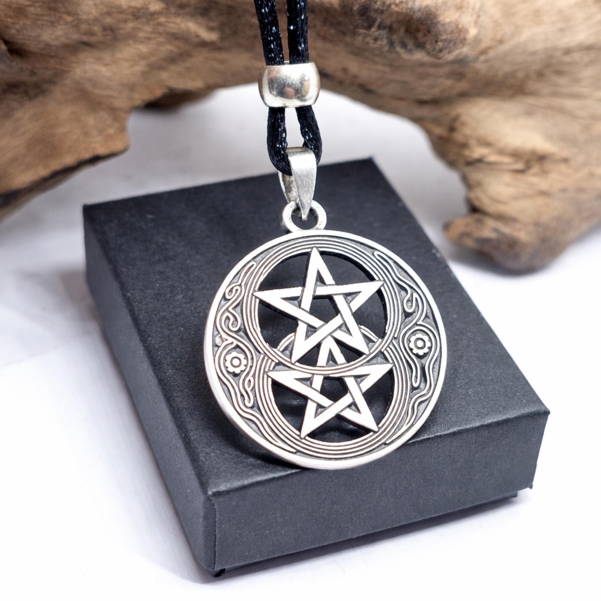 Pentacle Chalice Well Pendant Pewter Avalon Glastonbury Necklace 