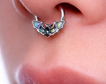 Bat Septum Ring 16G Abalone Shell Surgical Steel Gothic Clicker Piercing
